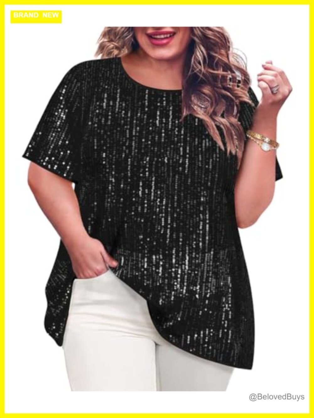 Sequin Tunic Top Plus Size Crewneck Short Sleeve Party Sparkly